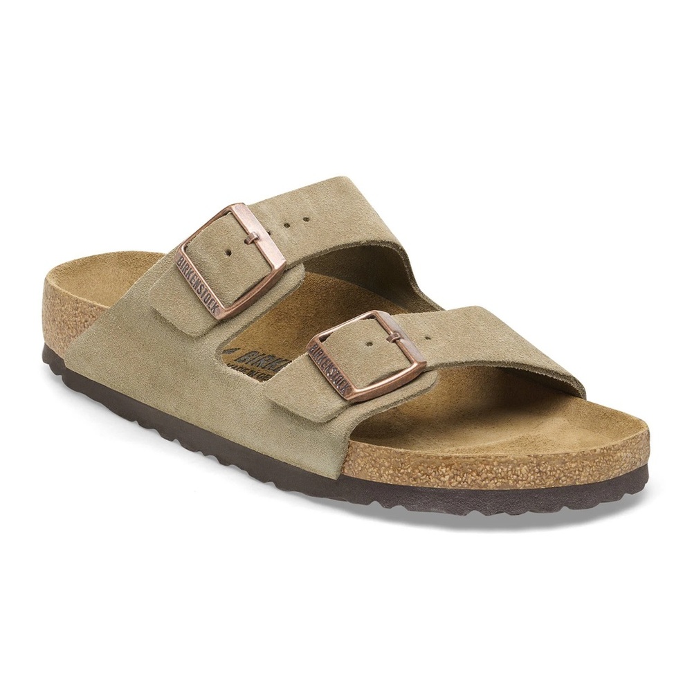 Birkenstock Arizona Suede Sandals in Taupe, Size 38/7-7.5